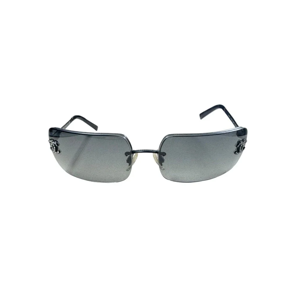 Chanel 4104-B Sunglasses Rimless Black Frame Rhinestone c.101/8G 62-15-120 VTG